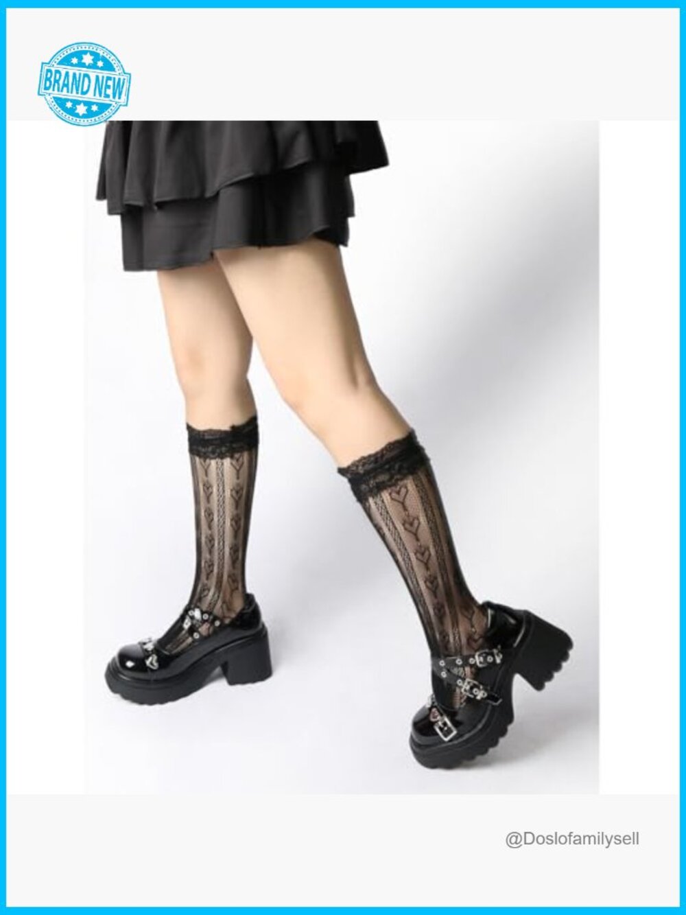 Chunky Platform Mary Janes with Heart Buckle, Round Toe, Y2K Goth Lolita - Picture 2 of 7
